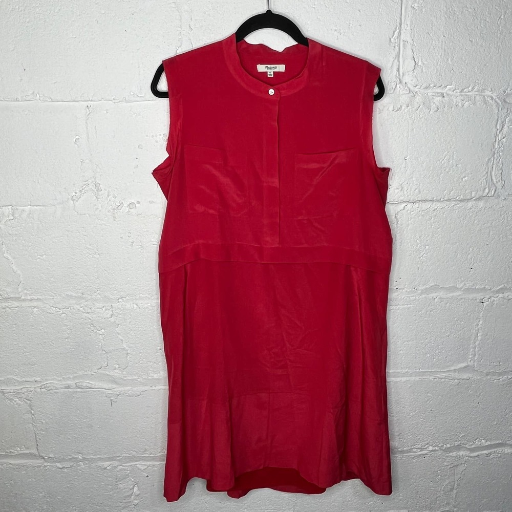 Madewell Women's Red Silk Half Button Sleeveless High Low Shirt Dress Size 12